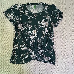 Addtoo Top Large Green Floral Twist Front Short Sleeve Blouse